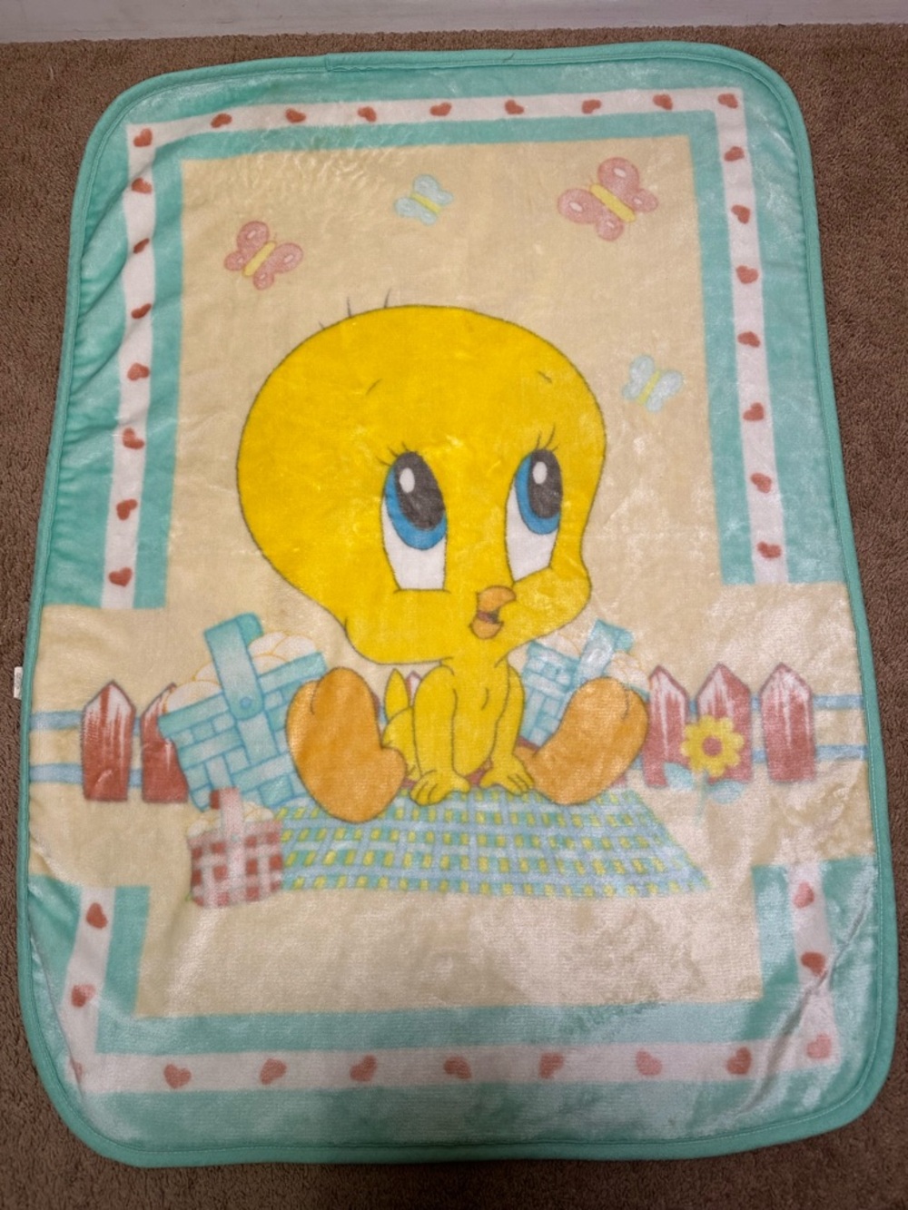 Vintage Baby Looney Tunes Tweety Bird Fleece Blanket Plush Crib Throw Y2K